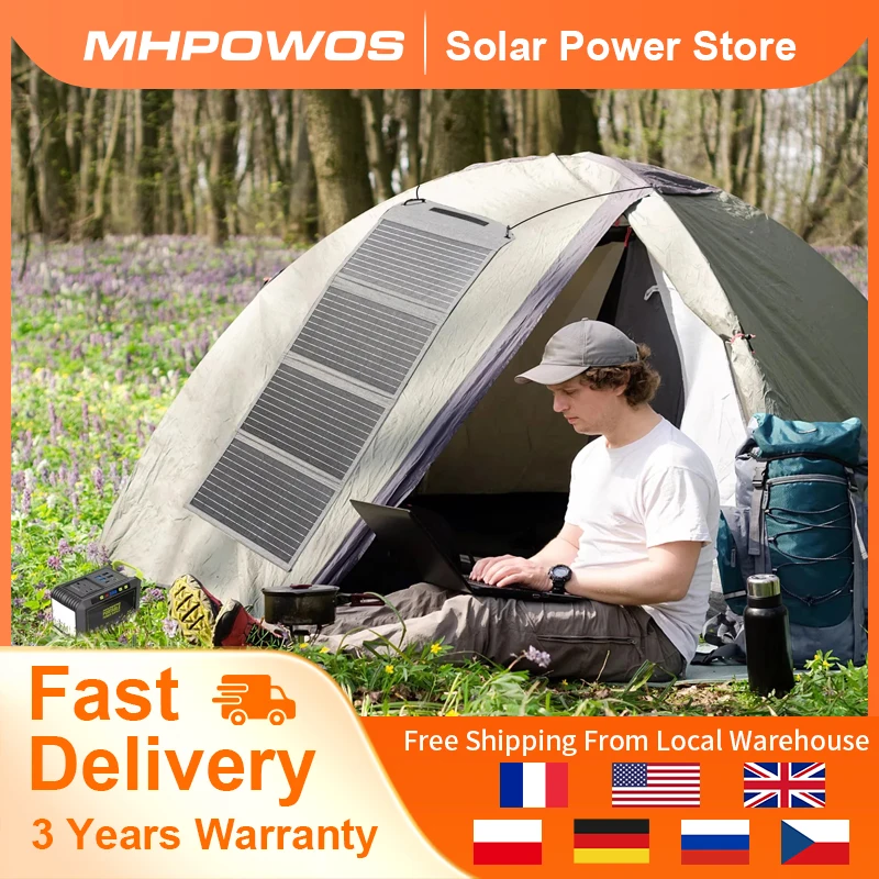MHPOWOS 40W Foldable Solar Panel 5V USB Portable Battery Charger for Cell Phone Outdoor Waterproof Power Bank for Camping