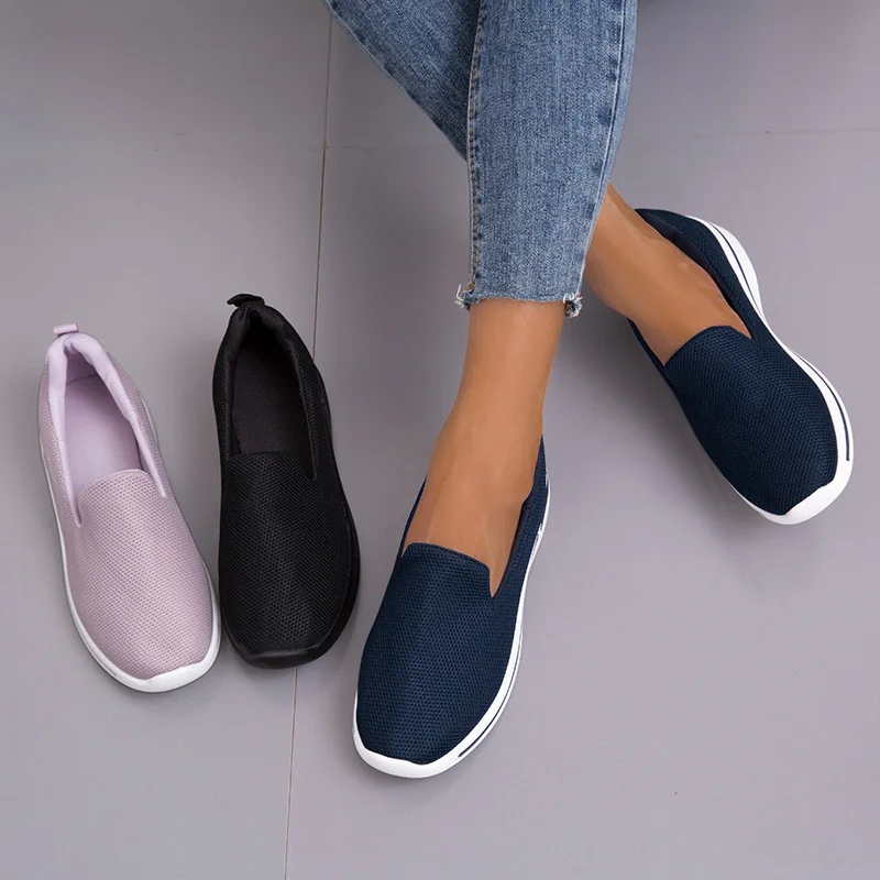 Spring Autumn Women Casual Sport Sneakers Solid Breathable Slip-On Shoes Female Light Platform Comfy Shoes Zapatillas Mujer