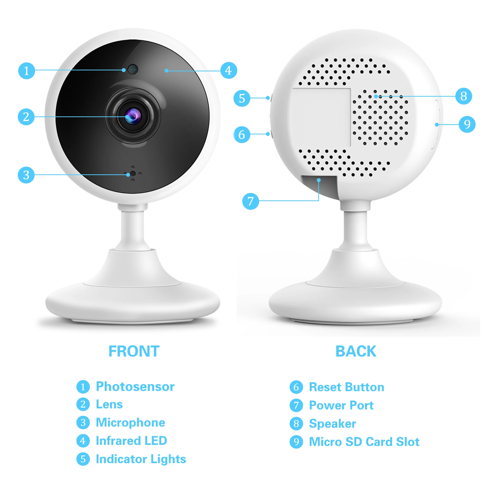 Cámara de seguridad IP inteligente, cámara de vigilancia interior Wifi con Audio bidireccional, detección de movimiento, visión nocturna