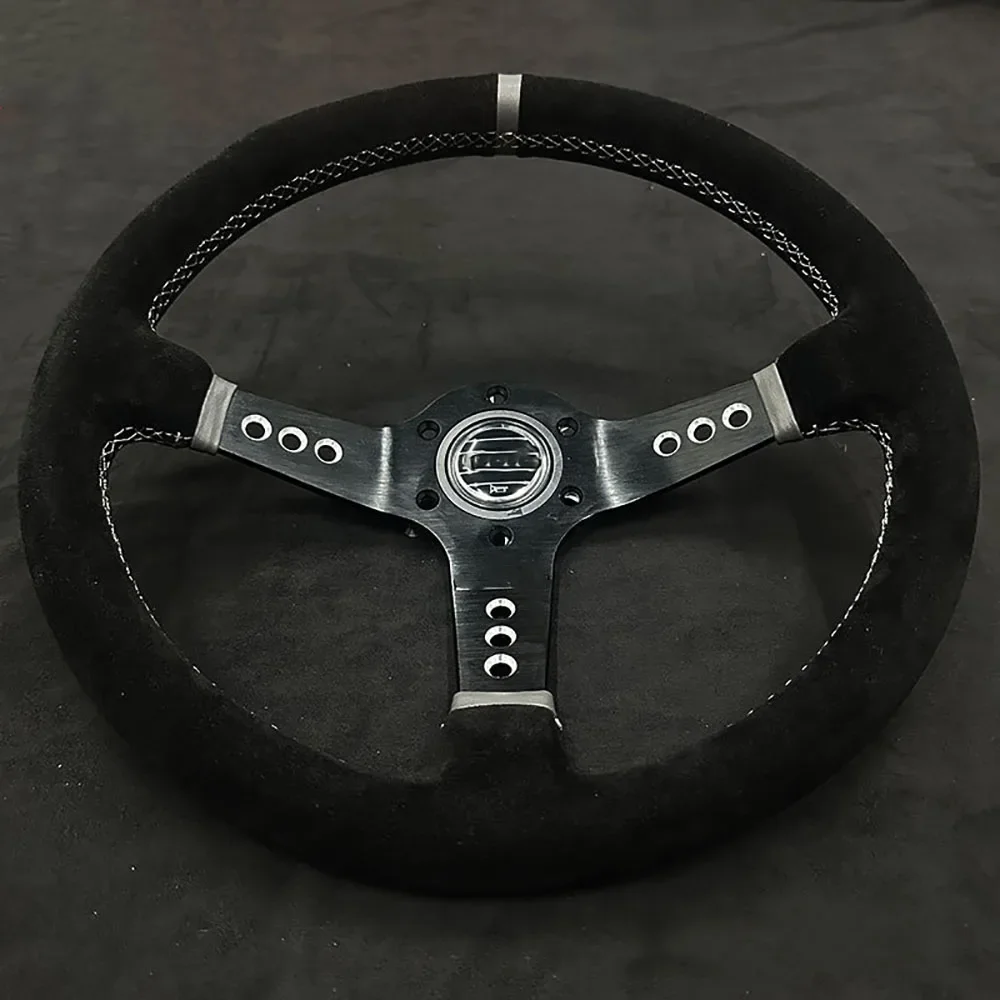 

Universal Car Modified Steering Wheel Suede&Leather Concave Racing Sports Steering Wheel Personalized Car Accessories 14 Inch