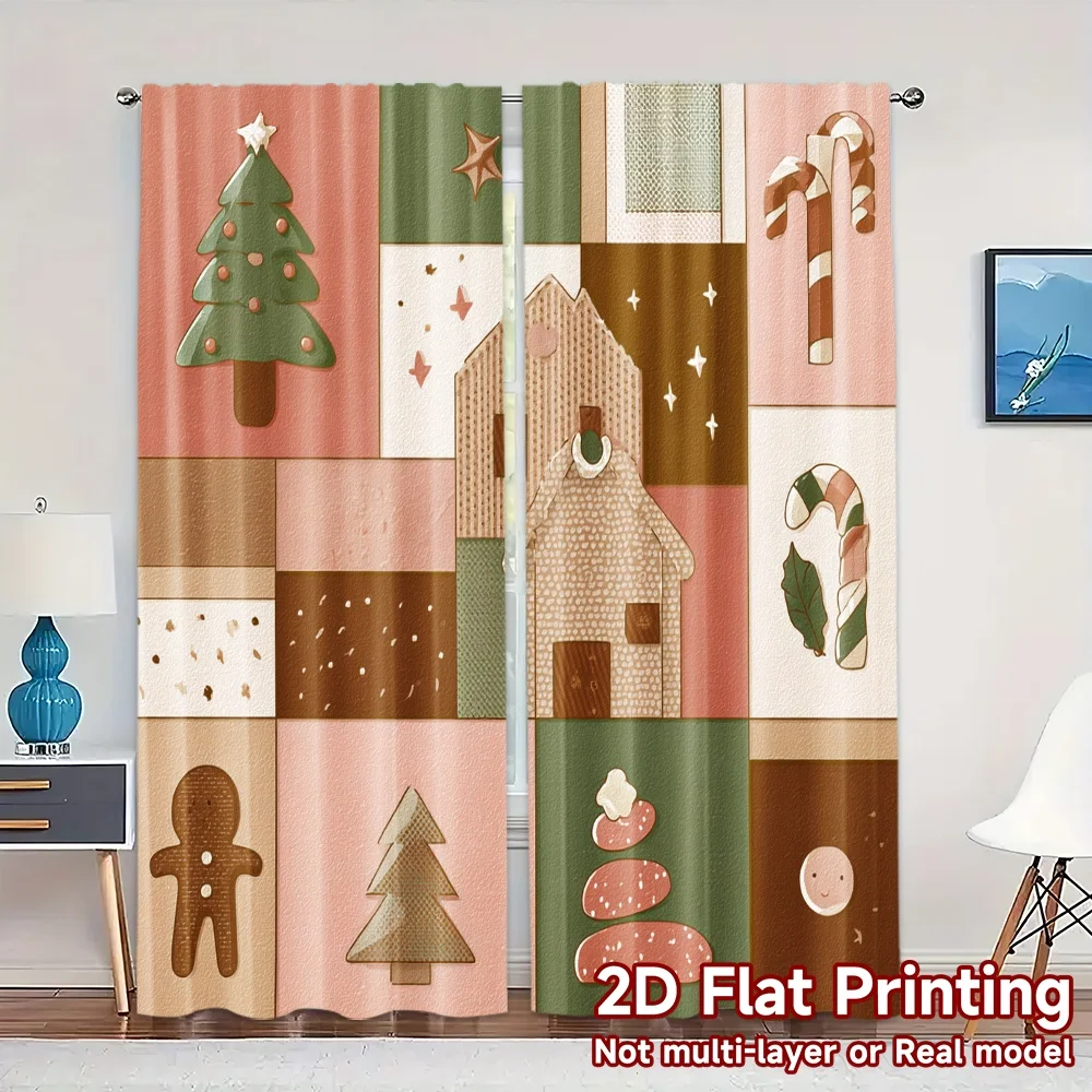 2pcs,Curtains Christmas Day Chic Chic Curtains Versatile Polyester Fabric Curtains Decorations Inside Suitable for Bedroom,