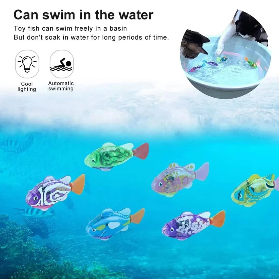 Giocattoli luminosi per bambini Giocattolo elettronico per animali domestici con bagliore attivato per pesci da nuoto per bambini e gatti, giocattolo interattivo per bagno/piscina, regalo per baby shower