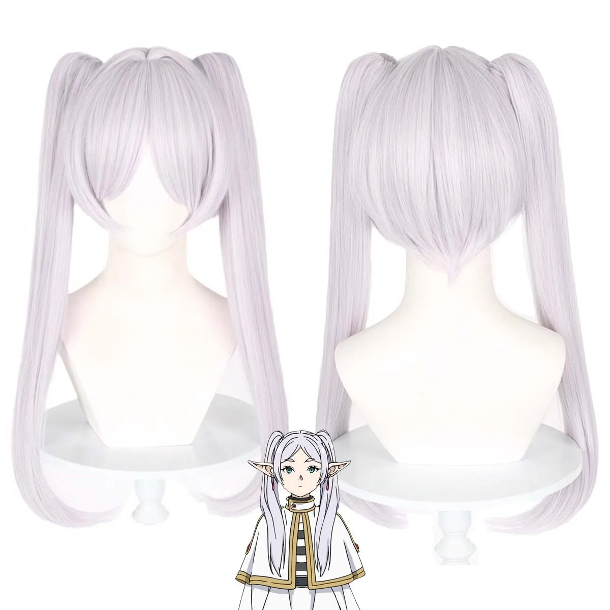 สาวฮาโลวีนปาร์ตี้อะนิเมะ Frieren คอสเพลย์เงินวิกผมยาวตรงสําหรับผู้หญิงที่งานศพ