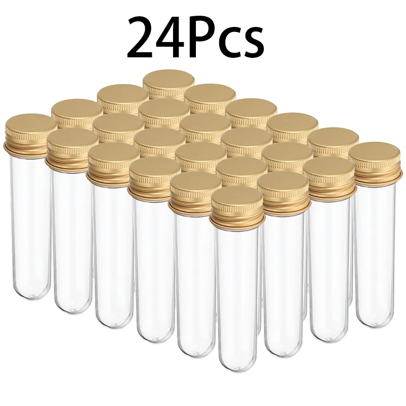 24Pcs 40ml Plastic Test Tubes with Screw Caps Tubes for Scientific Party Decoration Candy Bead Storage Bath Salt Lab Use