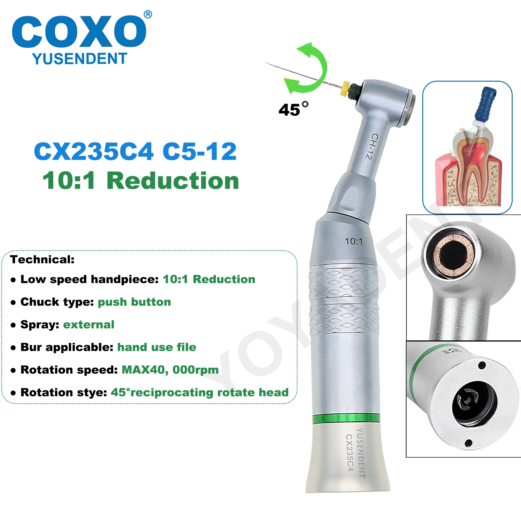 COXO Dental Low Speed Handpiece 6:1/10:1 Endodontic Treatment Handpiece 45º Reciprocating E Type Fit Dentsply M4 KAVO NSK W&H