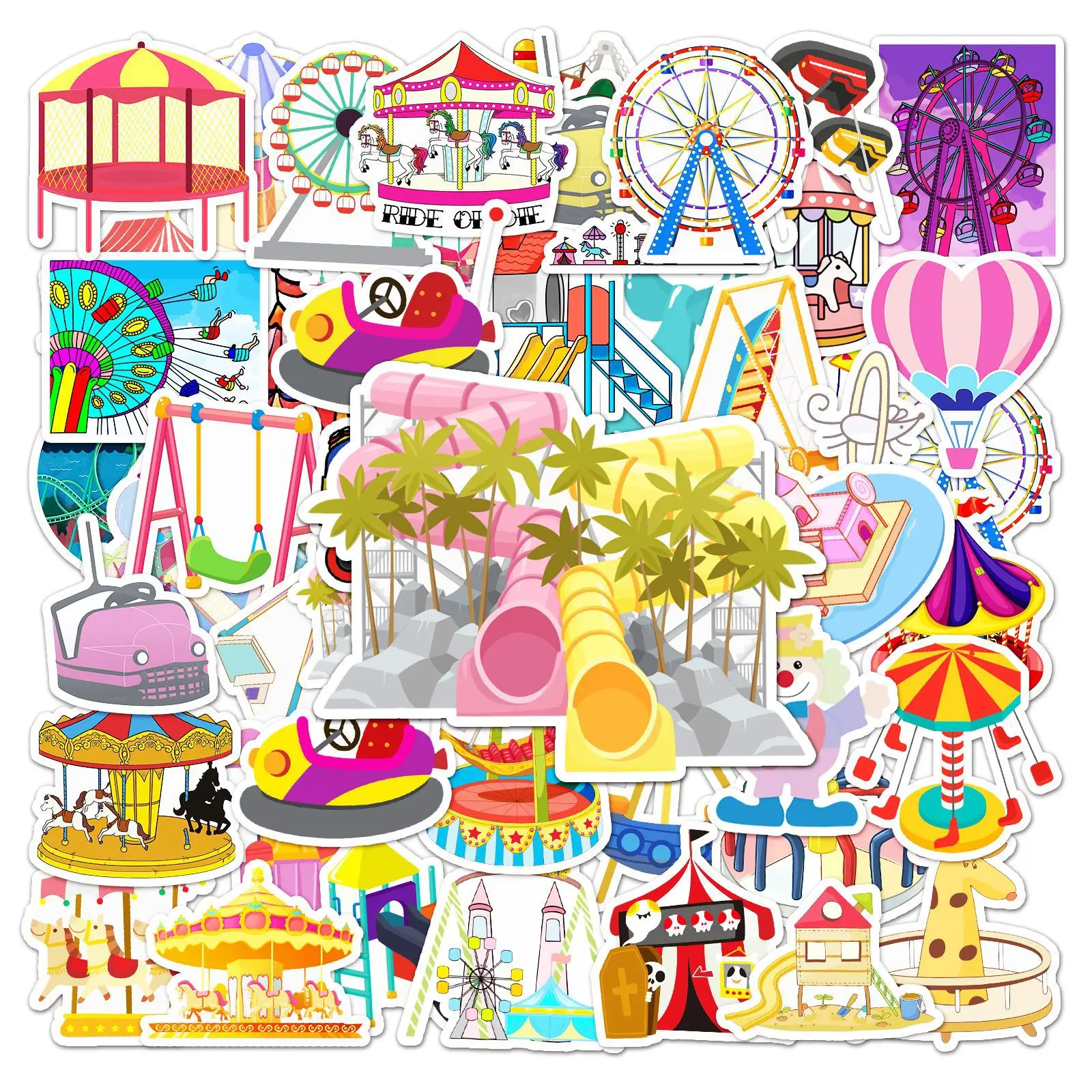 

10/50PCS Amusement Park Pirate Ship Roller Coaster Carousel Graffiti DIY Decoration Guitar Luggage Waterproof Stickers Kids Toy