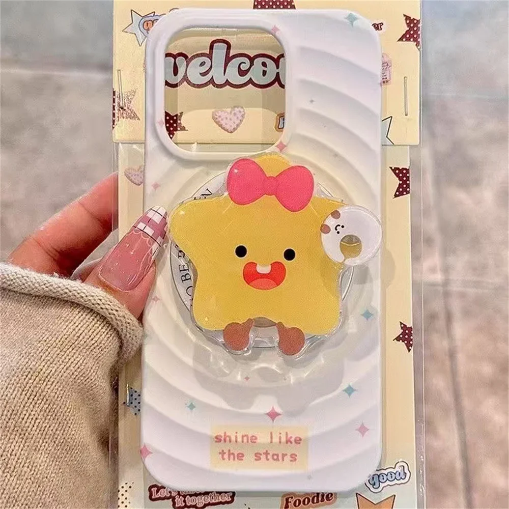 Милая 3D забавная желтая звезда с вращением для Magsafe, магнитная подставка для телефона Griptok Grip Tok, подставка для iPhone 16, чехол для беспроводной зарядки, держатель