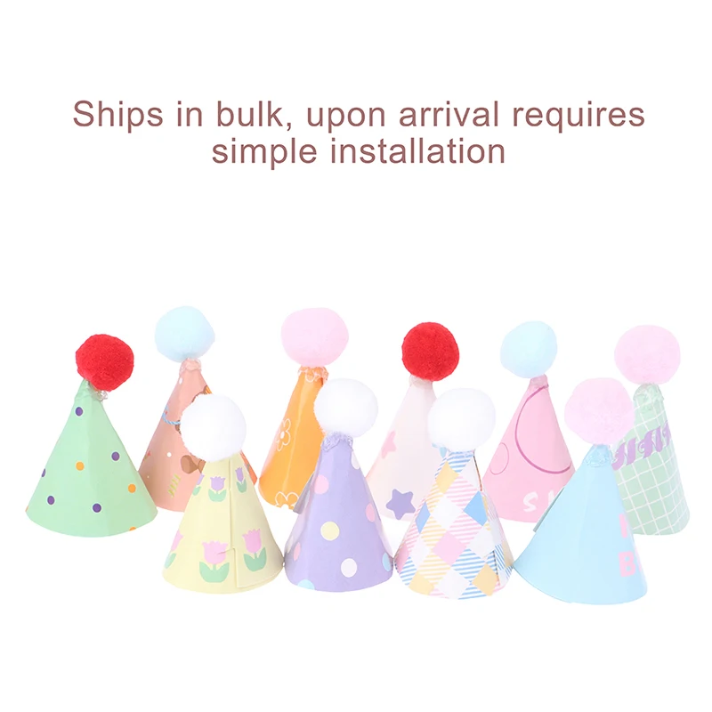 10pc/Set Diy Mini Hat Baking Cake Topper Baking Insert 1:12 Dollhouse Miniature Hat Bear Birthday Cap Hairball Christmas Hat view 2