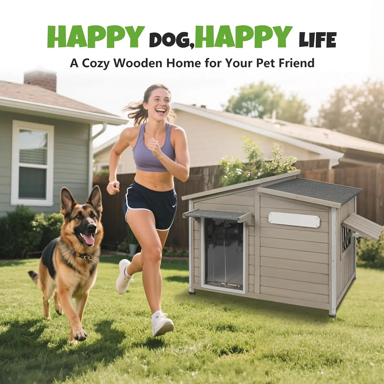 Large Wooden Dog House For Medium & Large Dogs Weatherproof Outdoor Shelter, Customized