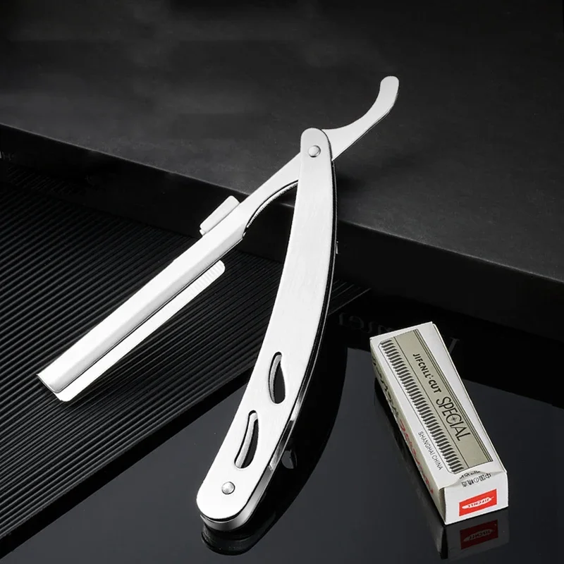 Manual Folding Shaver Stainless Steel Straight Edge Razor with 30 Blades Professional Barber Beard Cutter Easy to Clean Safe Men