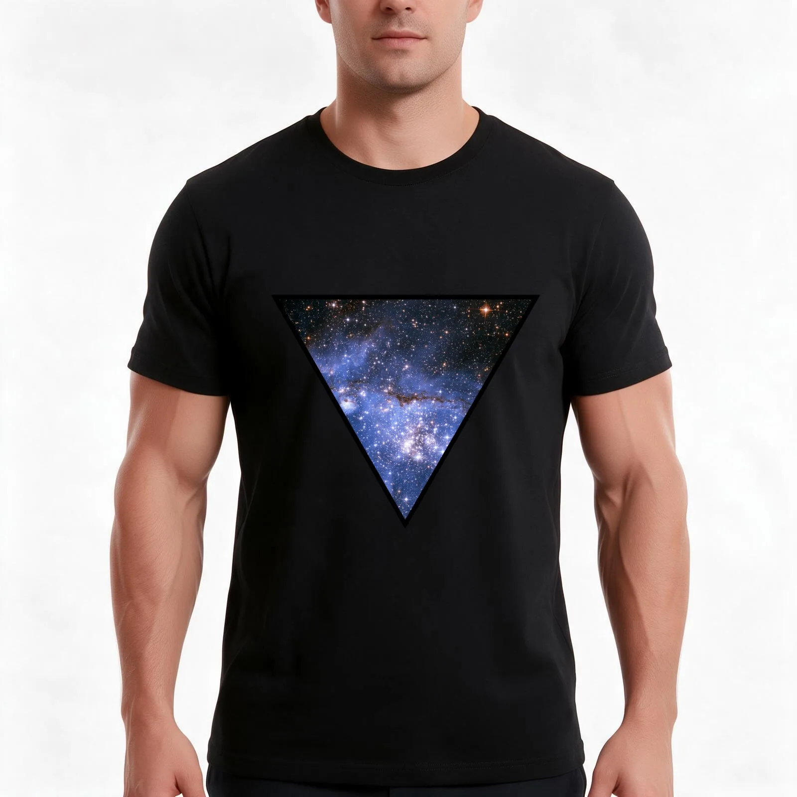 Inverted Space Triangle T-Shirt, Summer Casual Cotton Tee, Oversized Streetwear Tops, Vintage Graphic Print, Unisex Men Women