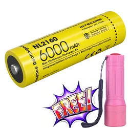 Original NITECORE NL2160 6000mAh 8A 3.6V 21.6Wh 21700 Protected Li-ion ButtonTop Rechargeable Battery IPX6 Rating Outdoor 1Piece