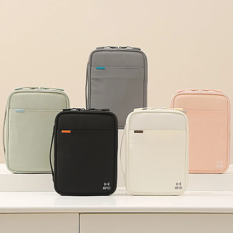2pcs Multi-function Passport Holder Taslon Polyester Fabric RFID Blocking Multi Slot Travel Document Wallet