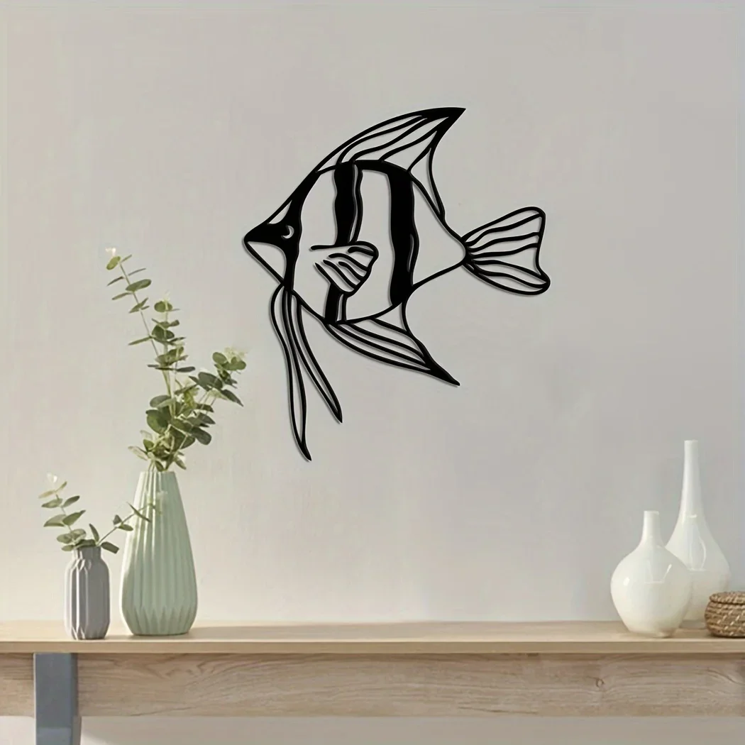 Arte da appendere alla parete di pesce in metallo, decorazioni per la casa della scuola di pesce, ornamento nautico in metallo di grandi dimensioni, decorazioni per la casa interne uniche, arte sopra il letto