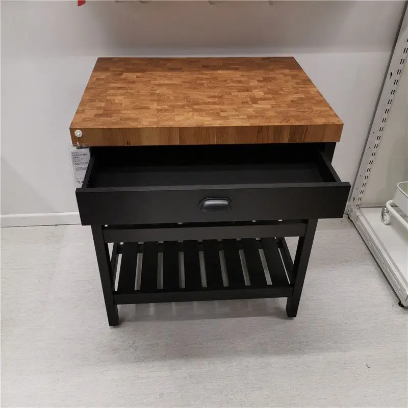 Separate movable cooking bar table, open solid wood dining side cabinet, integrated storage against the wall