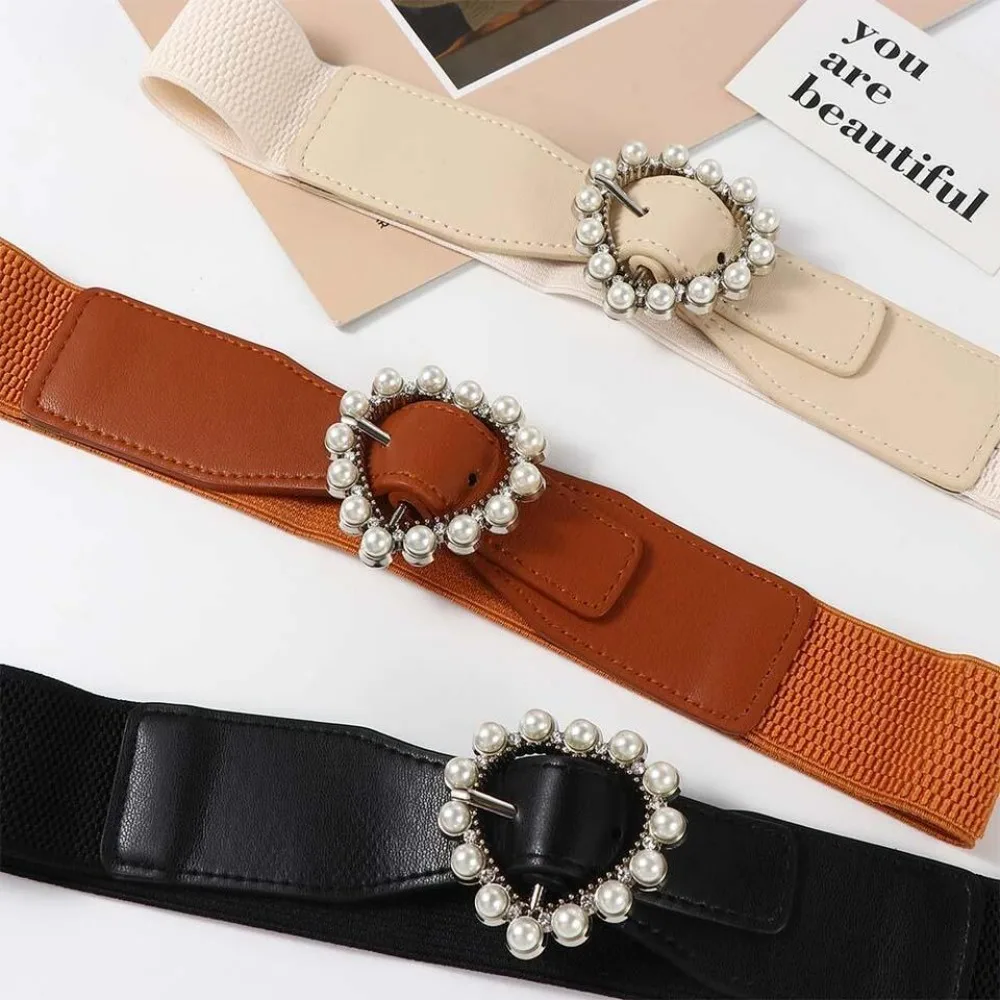 

Elasticity Peach Heart Pearl Waist Cover Street Photography Accessories Clothing Decoration Heart Buckle Belt Korean Style