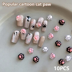 10 Uds. De adornos para manicura de dibujos animados de resina con forma de pata de gato, Mini decoración artística de uñas 3D