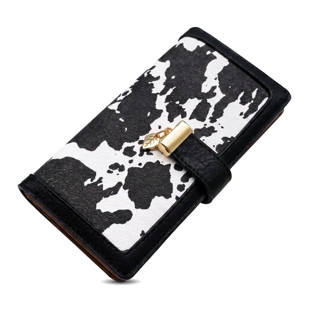 Pomelo Best Women Cow Print Long Wallet RFID Blocking PU Leather Clutch Large 12 Card Slots ID Window Coin Pocket Female Bag