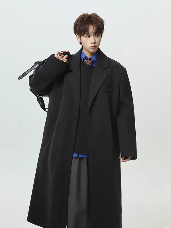 

TANGZ STUDIO Men's Long Thiened Woolen Coat oulder Padded Outerwear Korean Sle Casual Winter Faion Outerwear