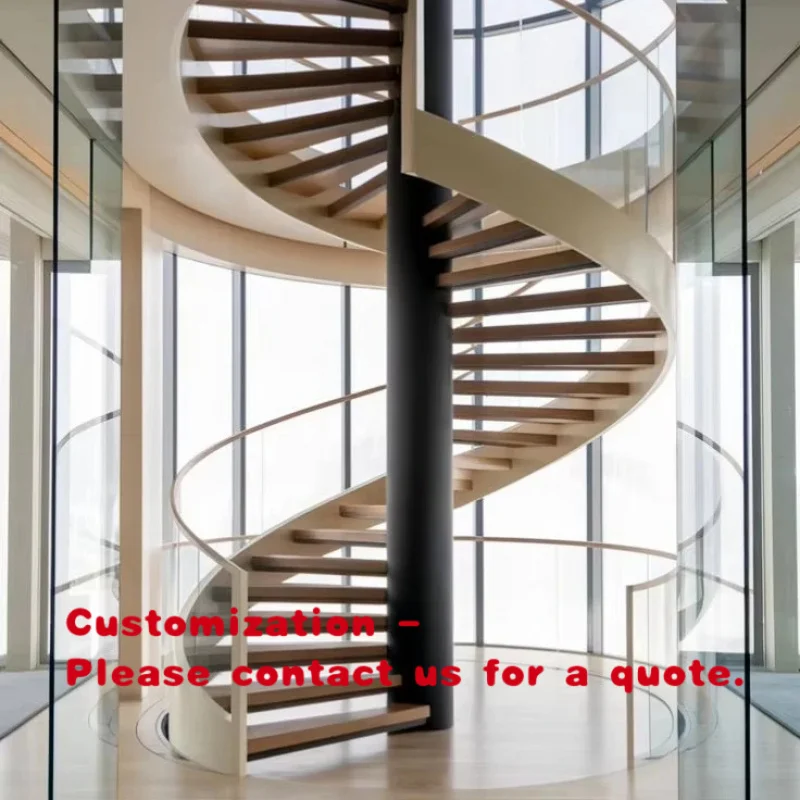custom.Interior Staircase Design With Curved Beam and Timber Step From Foshan Stairs Supplier