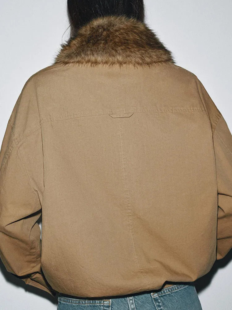 

Модная женская куртка-пилот из искусственного меха Sweet Ele, новинка 2025 года, с длинными рукавами, на молнии