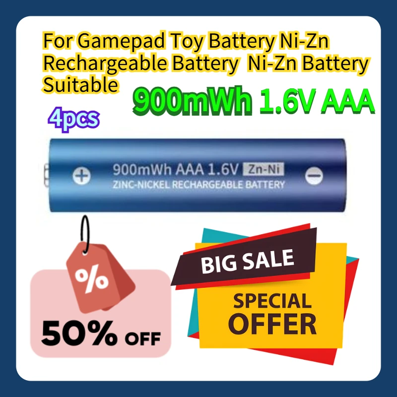 

For Gamepad Toy Battery 1.6V AAA Ni-Zn Rechargeable Battery 900mWh Ni-Zn Battery Suitable 4pcs
