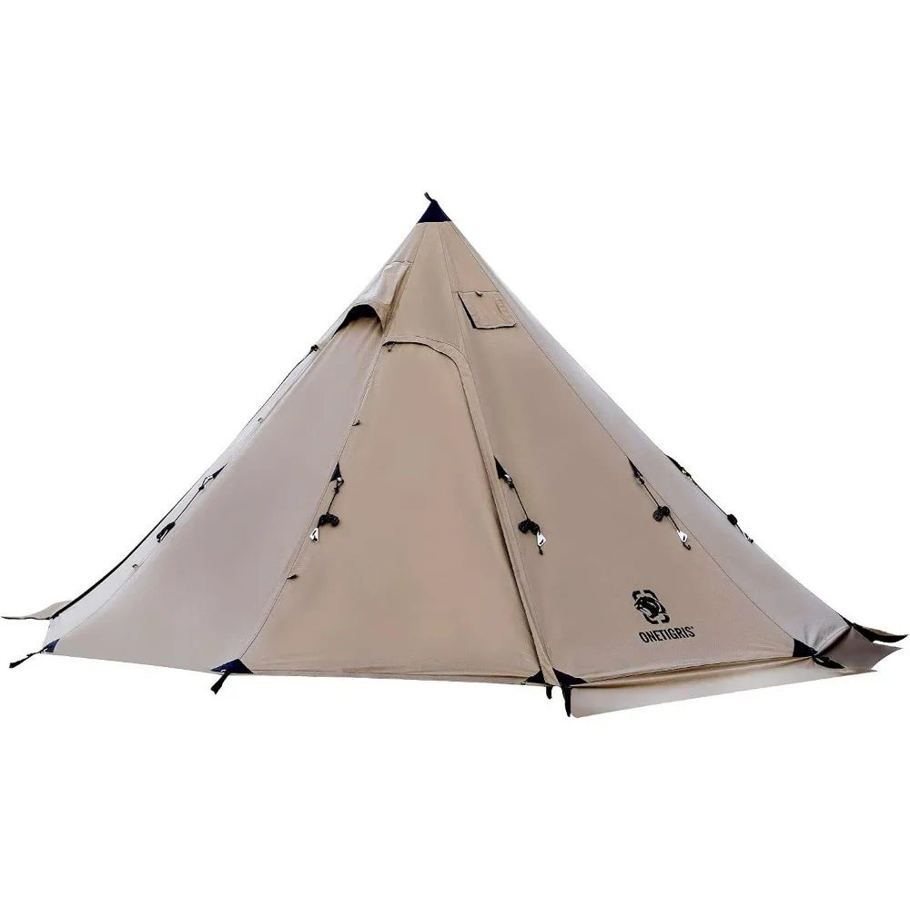 Canvas Hot Tent with Stove Jack, Wind-Proof Fire-Retardant, Durable 4 Season Camping Pyramid Teepee Tent for 2~4 Person