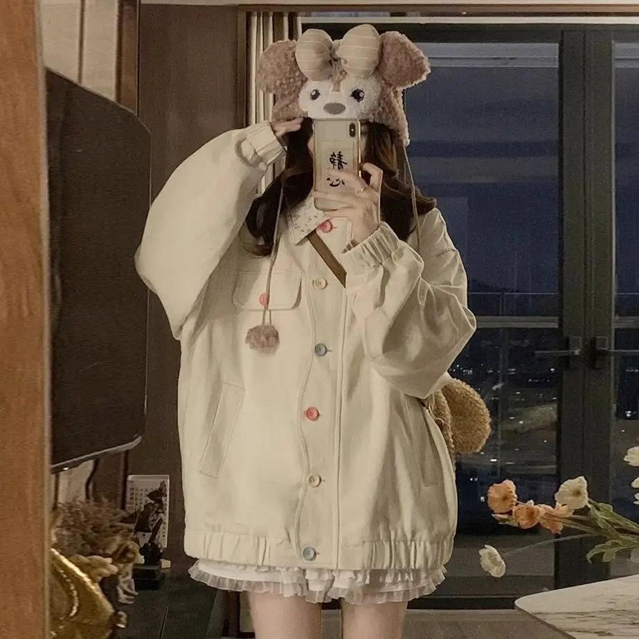 여성용 고급 자수 데님 프리미엄 시즌 빅사이즈 긴소매 스탠드업 칼라 레저 포켓 라펠 하이 자켓