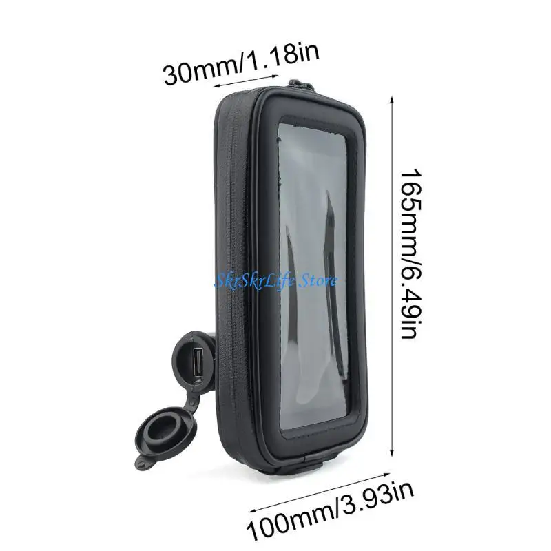 

E65E Motorbike Handlebar Mount Phone Stand with USB Port Phone Mount Holder Phone Bag