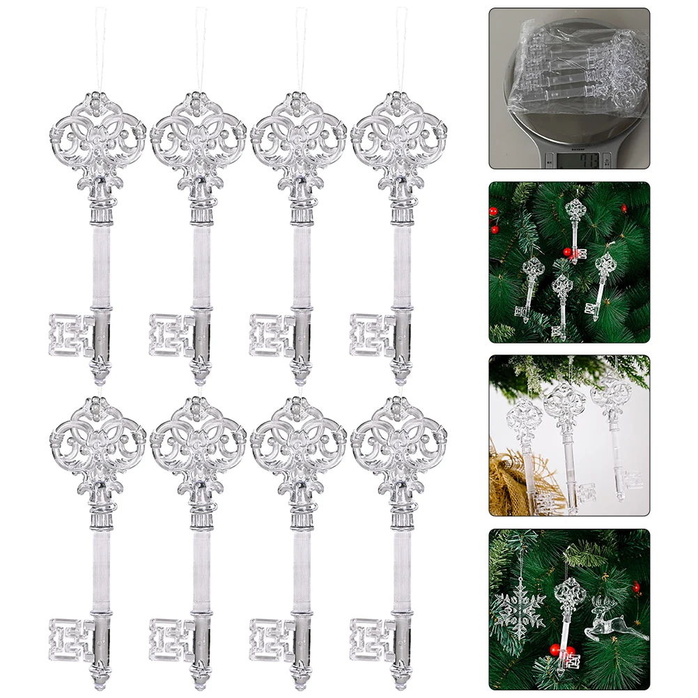 

8pcs Christmas Key Shaped Hanging Ornaments Clear Acrylic Xmas Tree Decorations For Party Home Stair Railing Fireplace