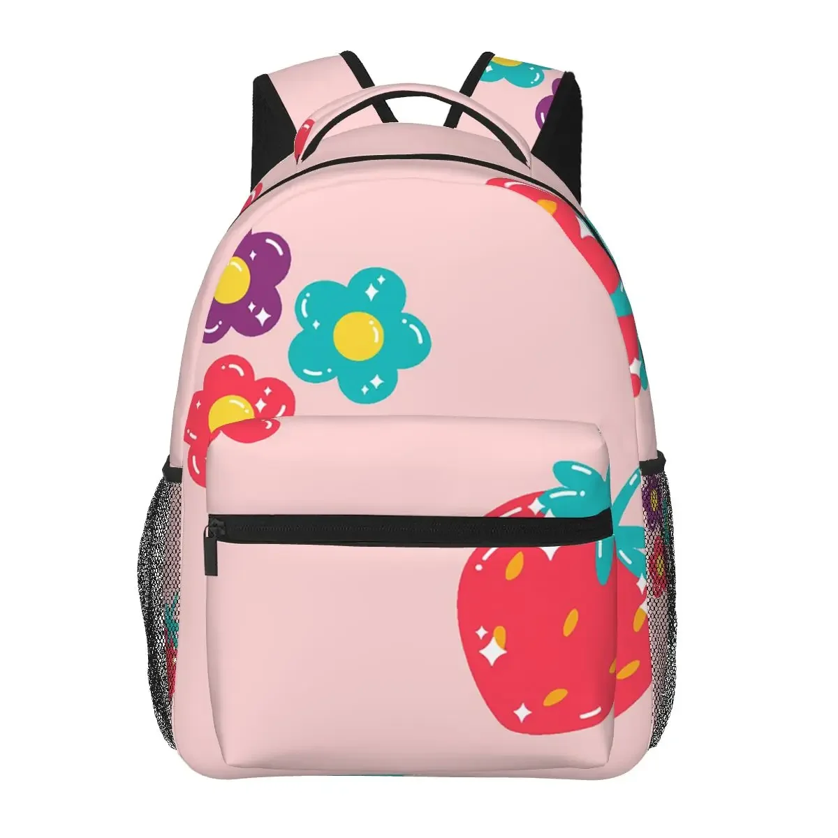 

Strawberry And Flowers Backpacks Boys Girls Bookbag Children School Bags Cartoon Travel Rucksack Shoulder Bag Large Capacity