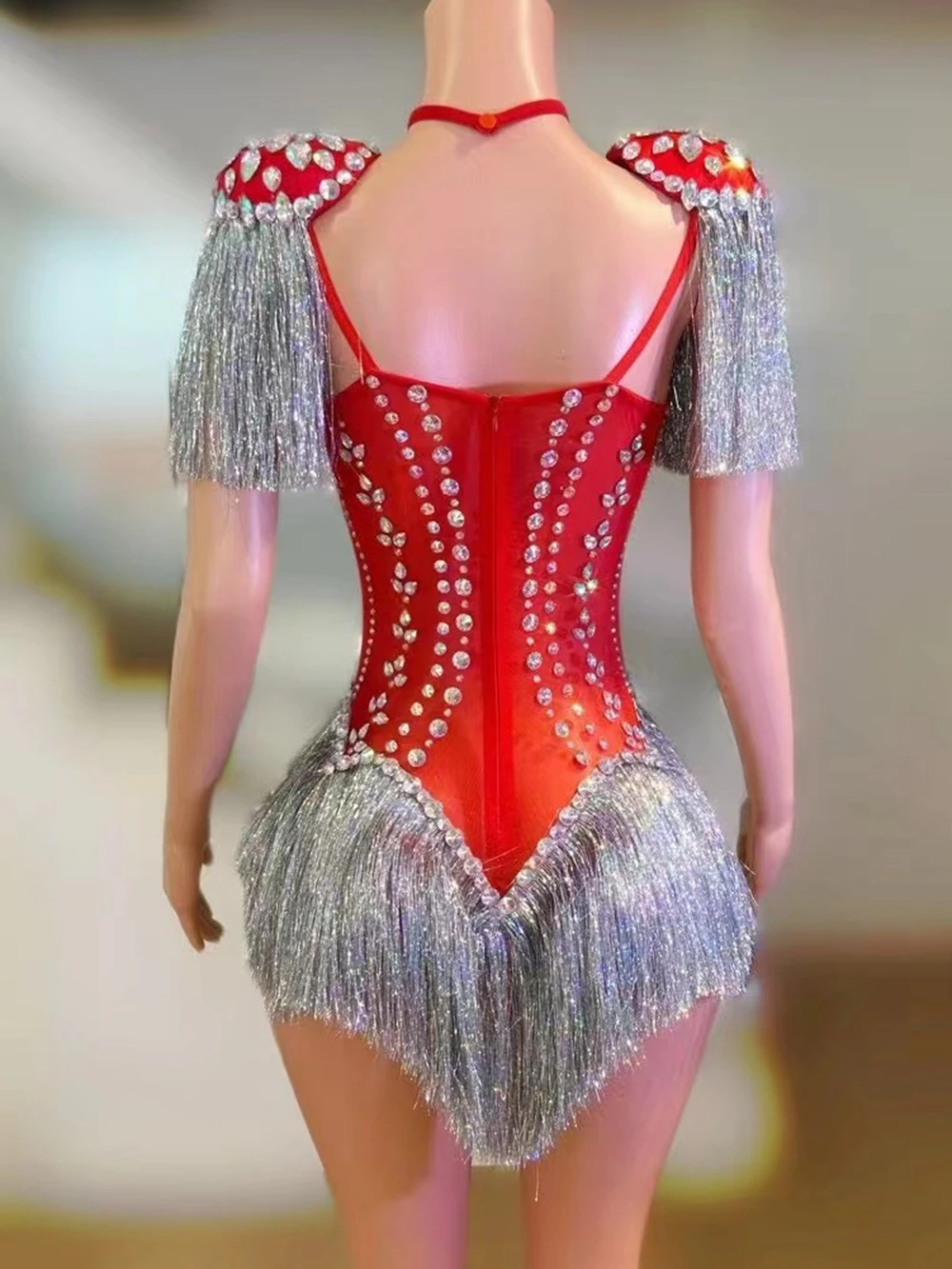 Dostosowane świecące dżetów body z frędzlami kobiety seksowny występ kostium taneczny piosenkarka tancerz strój sceniczny strój do klubu nocnego