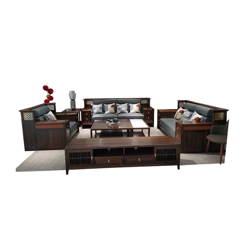 

New Chinese ebony sofa combination modern light luxury villa large living room club all solid wood ebony high-end furniture