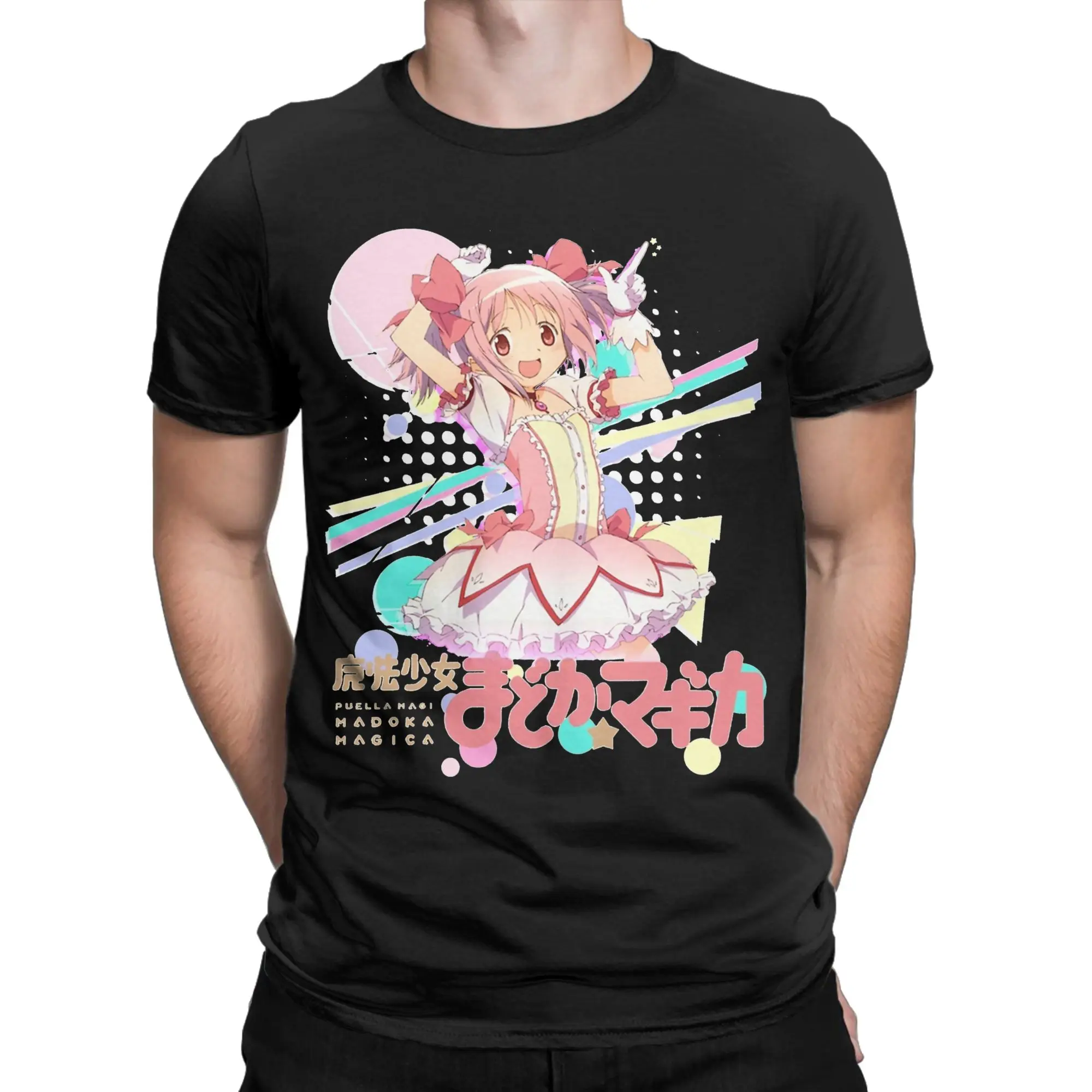 Mahou Shoujo Madoka T Shirts Men's  Pure Cotton T-Shirt Round Neck Puella Magi Madoka Magica Anime Tees Short Sleeve Clothes