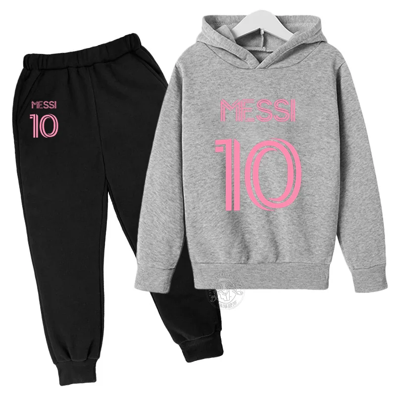 Autumn Messi children\'s suit street fashion boys and girls suit children\'s sports pullover + sweatpants two-piece outdoor sports