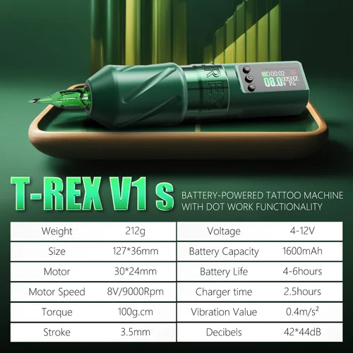 Imagen 2 del producto Máquina de tatuaje inalámbrica T-Rex, pluma de tatuaje multifuncional con batería de tatuaje de 1600mAh, pluma de tatuaje rotativa, longitud de carrera de 3,5mm