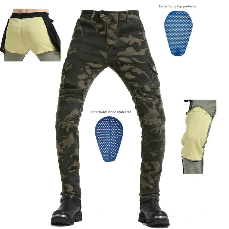 2024 New Motorcycle Jeans Men's Off-road Camouflage Multi Bag Work Pants Machine Anti Fall Cycling Pants Tear Resistant