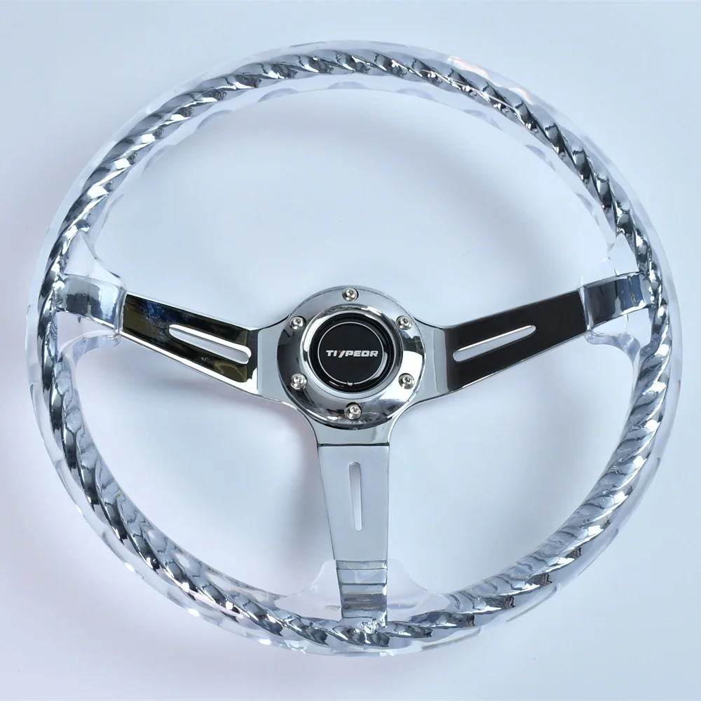 Tiypeor 14inch Transparent Crystal Steering Wheel Steel Ring Racing Chain Bracket Steering Wheel