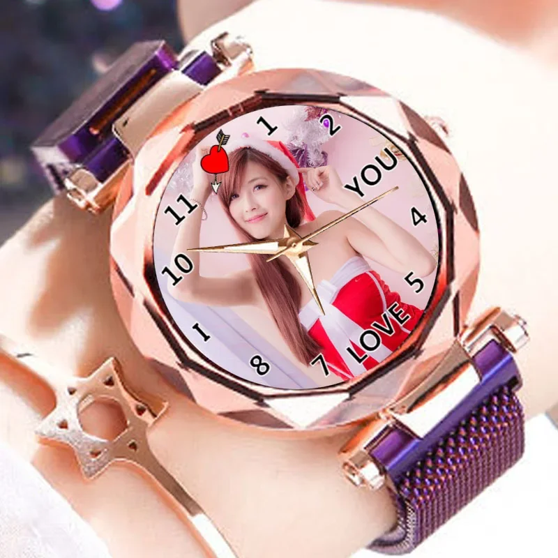 Reloj con foto personalizada para mujer, relojes creativos dorados con logotipo impreso, reloj de pulsera personalizado, regalo de personalidad para niña