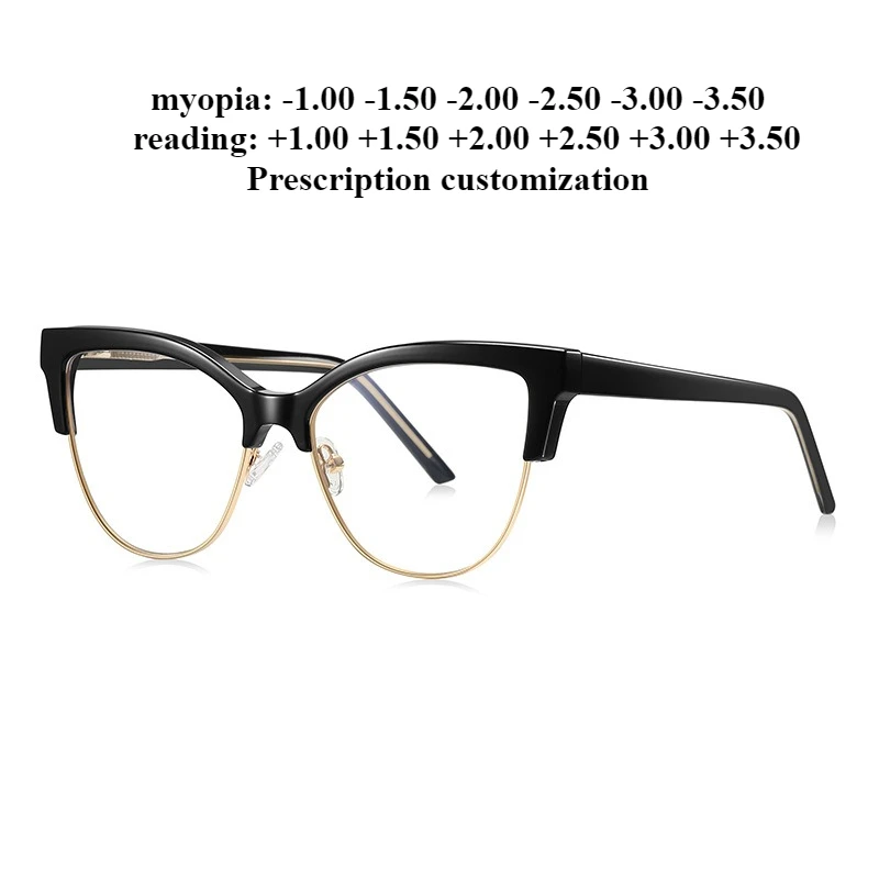 52-17 نظارات مسطحة جديدة مضادة للزرقاء للنساء نظارات معدنية عين القطة نظارات بصرية مخصصة لقصر النظر وصفة طبية #1