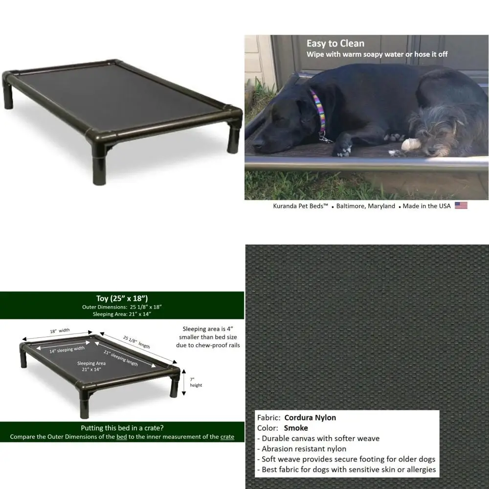 

durable chew-resistant dog bed - walnut pvc - 25x18" - cordura nylon - smoke