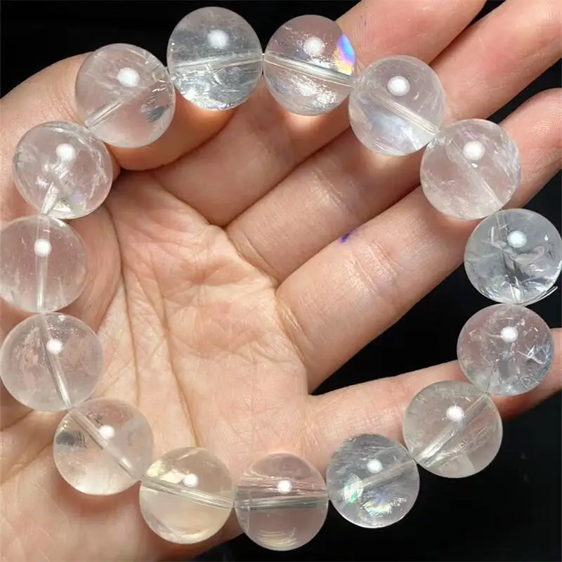 

15MM Natural Rainbow Clear Quartz Bracelet Healing Reiki Crystal Man Woman Fengshui Jewelry Birthday Gift 1pcs