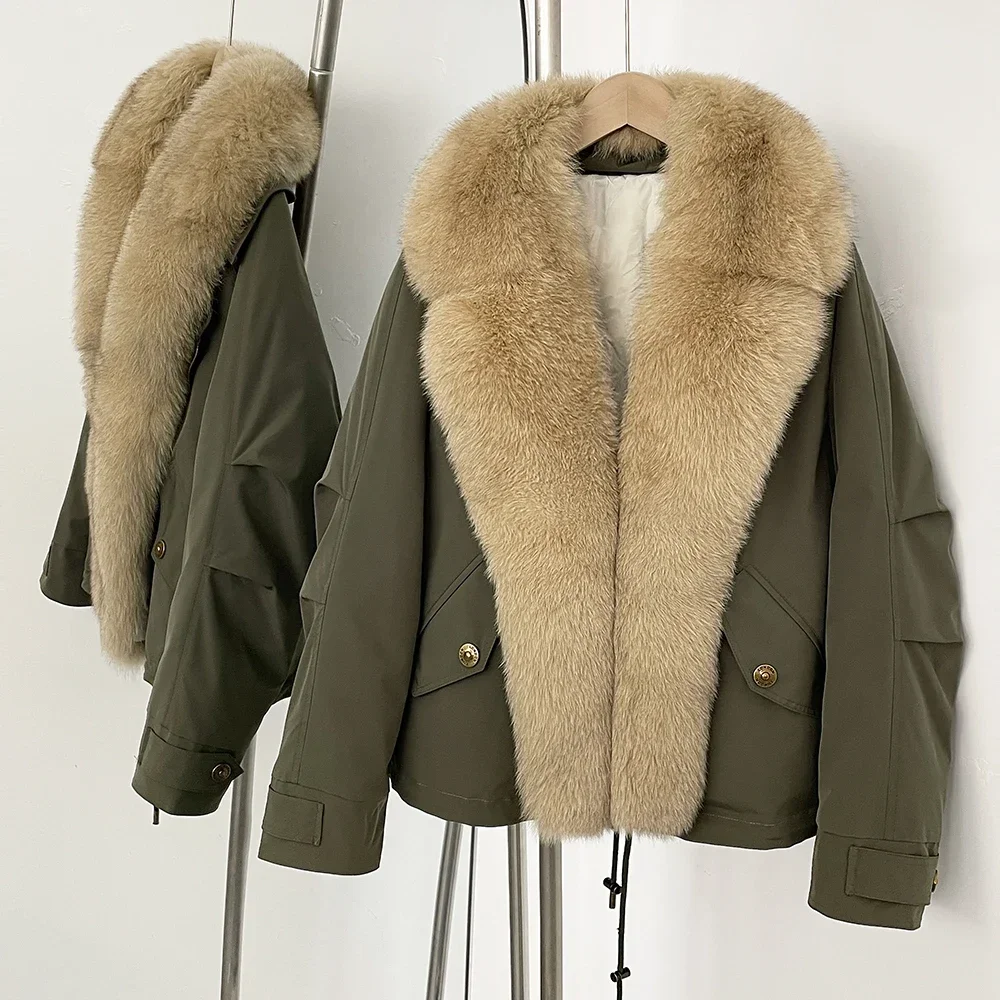 White Duck Down Coat Women Fox Fur Collar Real Fur Coat Warm Fashion Waterproof Autumn 2025 Winter Feathers Puffer Jacket Female