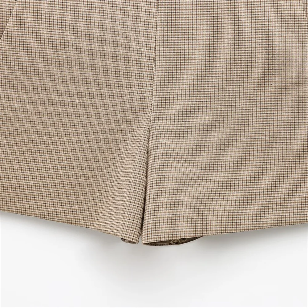 Pantalones cortos de cintura alta con decoración de cremallera a cuadros, versátiles, informales, a la moda de primavera para mujer