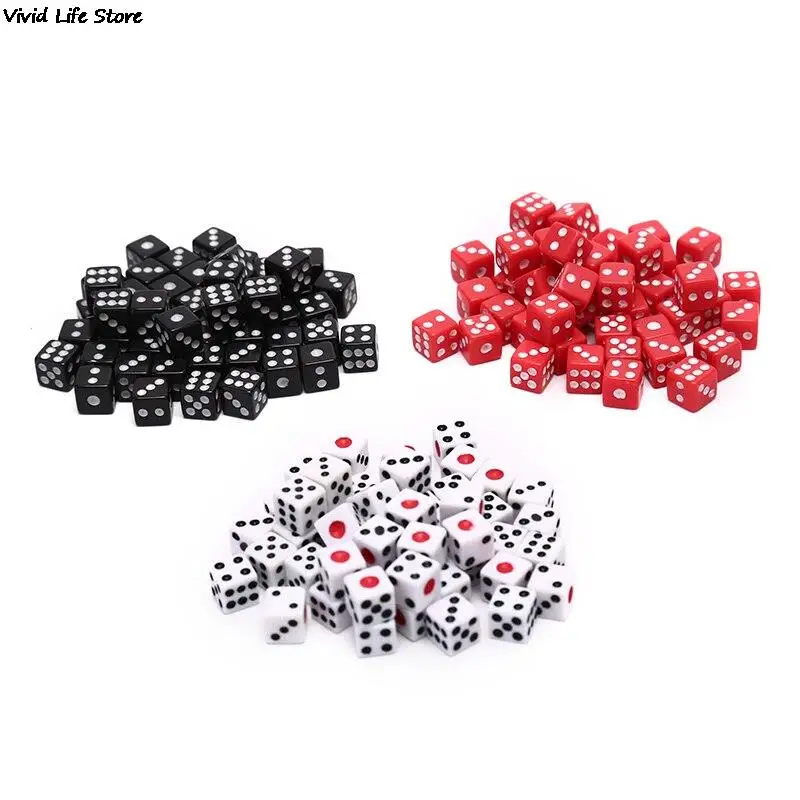 New 50 PC Dices 8mm Plastic White Gaming Dice Standard Six Sided Decider Birthday Parties Board Game