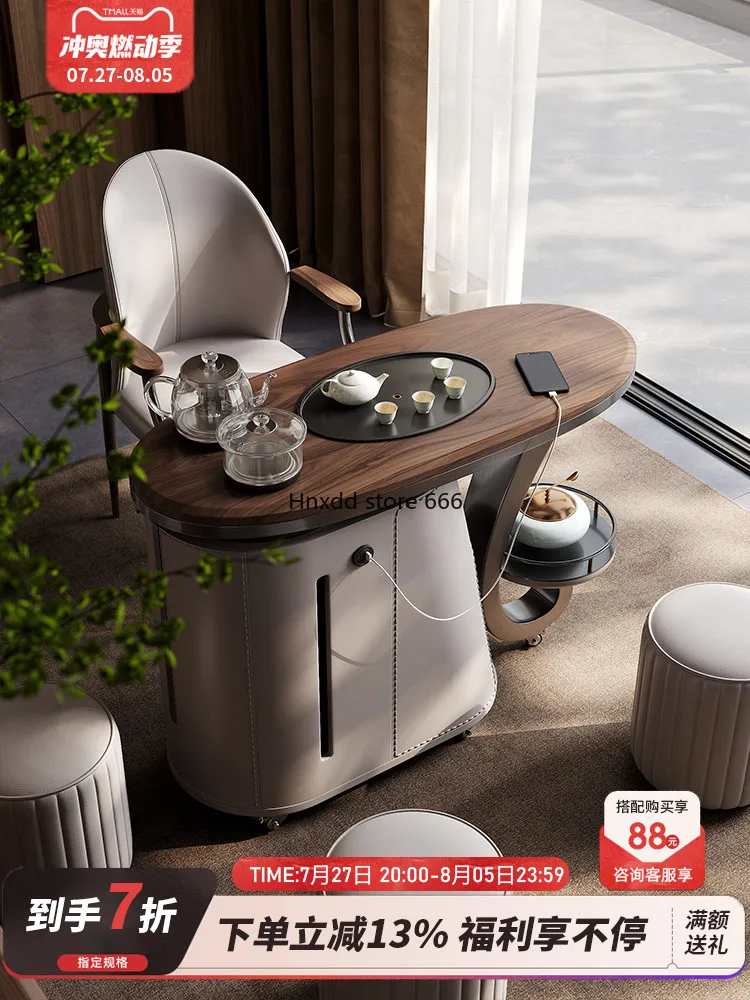 Italian light luxury balcony household small ash wood movable tea table