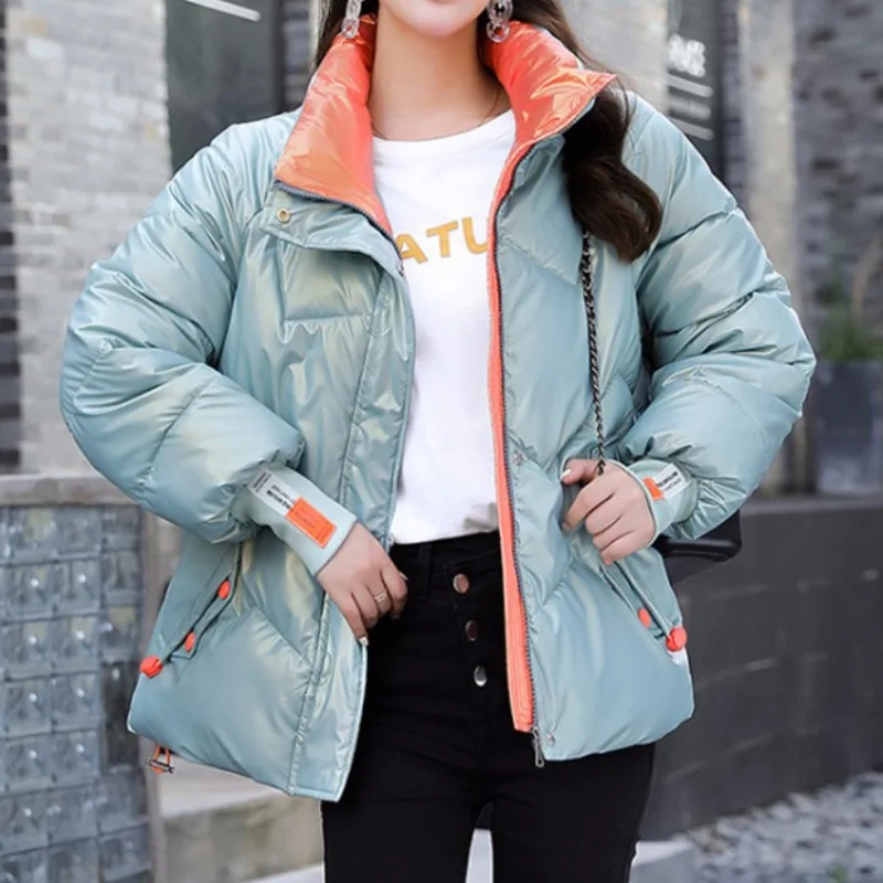 Winter Women Fashion Down Parkas Thick Jackets Short Cotton Padded Glossy Parka Outerwear Female Casual Coat New Jacket Overcoat