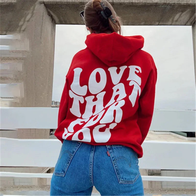 2024 cross-border new autumn and winter women's clothing Y2K street retro printed letter loose pullover hoodie jacket