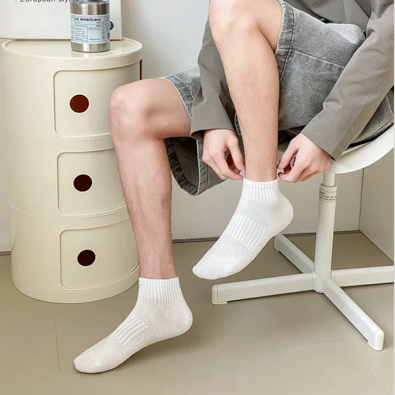 

Men Socks Cotton Socks For Men Solid Color With A Low Tube Summer Mesh Breathable Short Socks Black All-Match Soft