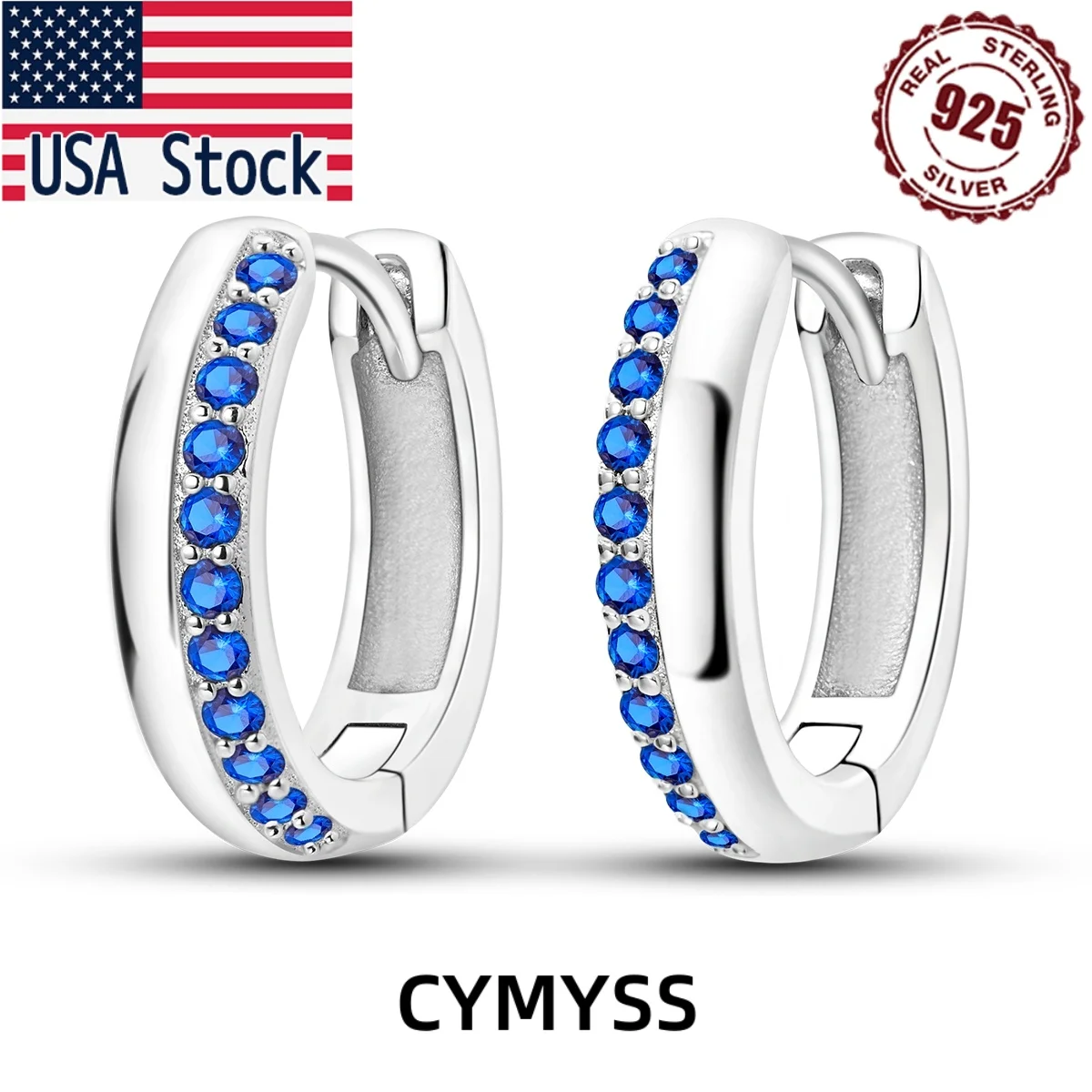 

CYMYSS 2025 New 925 Sterling Silver Geometric Blue Zircon Earrings Boutique Birthday Party Gift Trend Jewellery Women's Earring